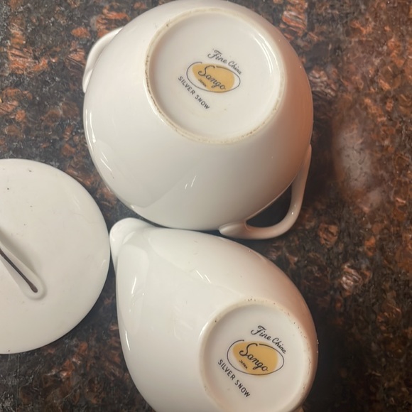 Sango Fine China ~ Silver Snow ~ Sugar Bowl & Creamer Set ~ Vintage 1970-79 - Picture 6 of 16